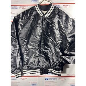 Vintage 80s Chalk Line Plain Blank Black Satin Jacket Sz 2XL starter Coat